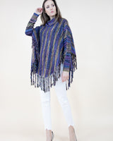 Turtleneck Sleeved Stripe Poncho