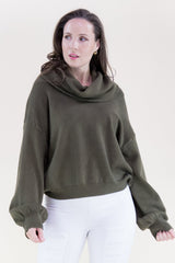 Draped Rib Cowl Neck Sweater