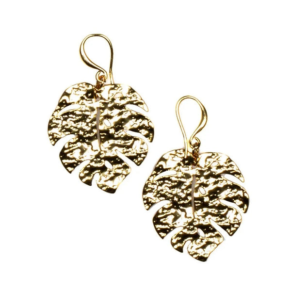 Hammered Leaf Earring Gold Plated