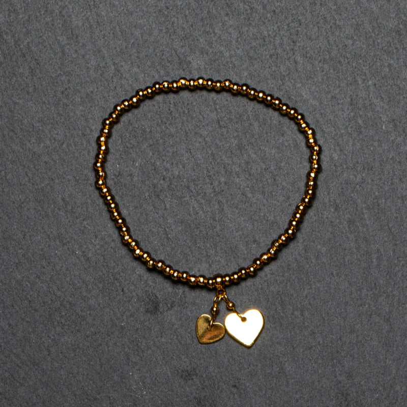 Elasticated Heart Charm Bracelet GOLD