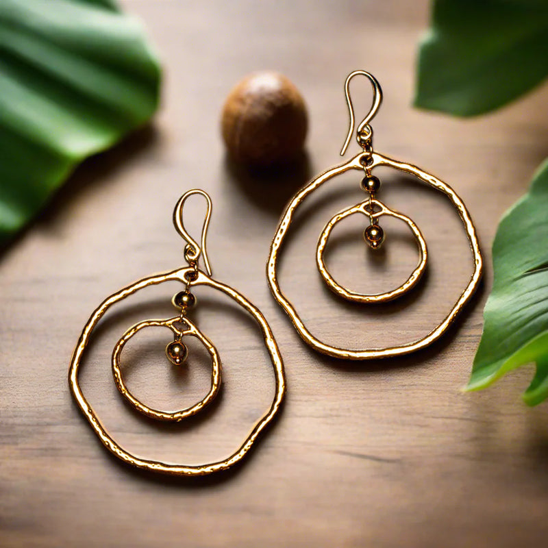 Beaten Double Ring Earring
