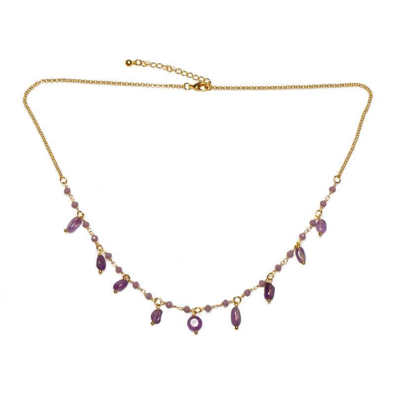 Amethyst & Glass Bead Droplet Necklace