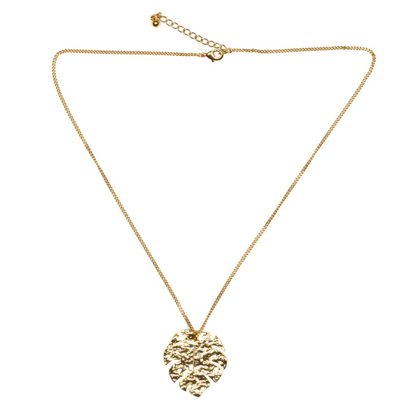Hammered Leaf Pendant on Chain Gold Plated