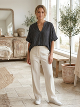 Coastal Ease Linen Top with Stripes