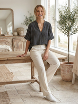 Coastal Ease Linen Top with Stripes