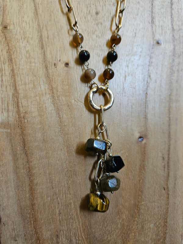 Gold Link Marble Charm Necklace