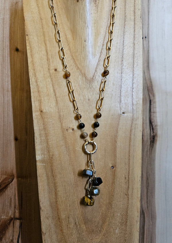 Gold Link Marble Charm Necklace