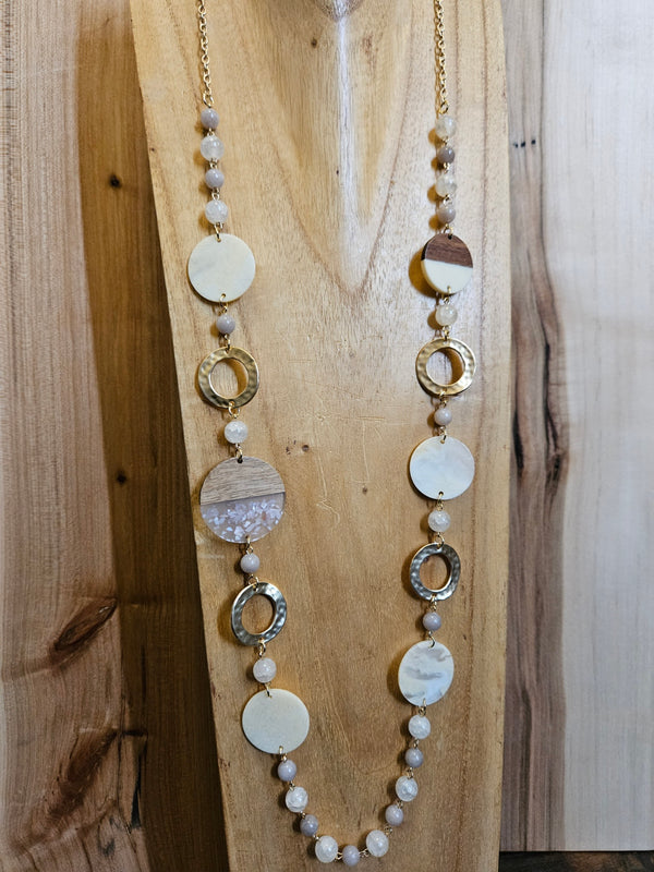 Gold/Shell Marble Beaded Necklace