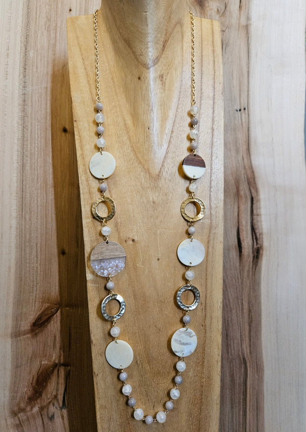 Gold/Shell Marble Beaded Necklace