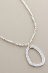 Oval Pendant Silver Ball Necklace Silver