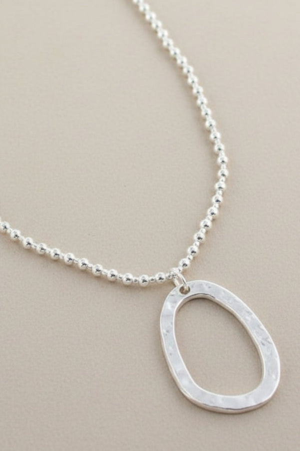 Oval Pendant Silver Ball Necklace Silver