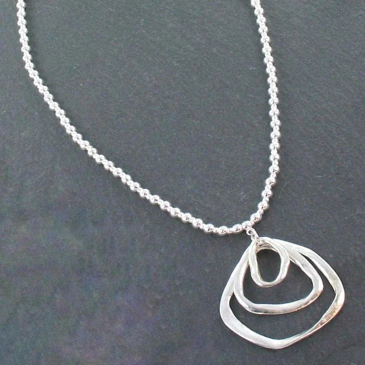 Triple Ring Pendant Silver Ball Necklace