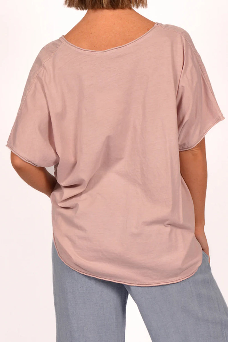 Linen Front Vneck Tee