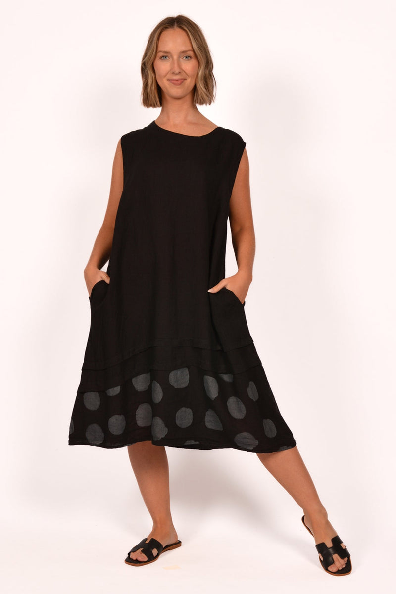 Linen Polka Dot Trim Dress