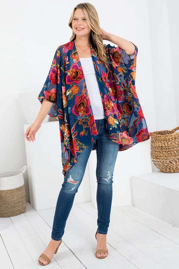 Elegant Rose Velvet Kimono