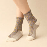 "Brueghel" Floral Applique and Pointelle Crew Sock
