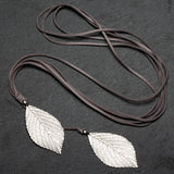 Double Leaf Necklace on Suede