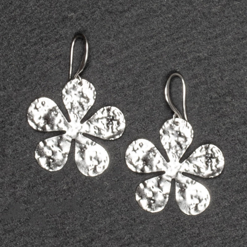 Hammered Flower Earring Silver Plated