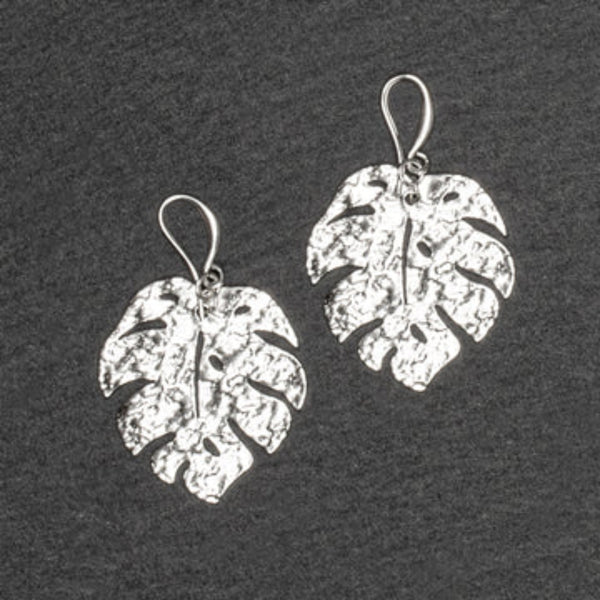 Hammered Leaf Earring Silver Plated