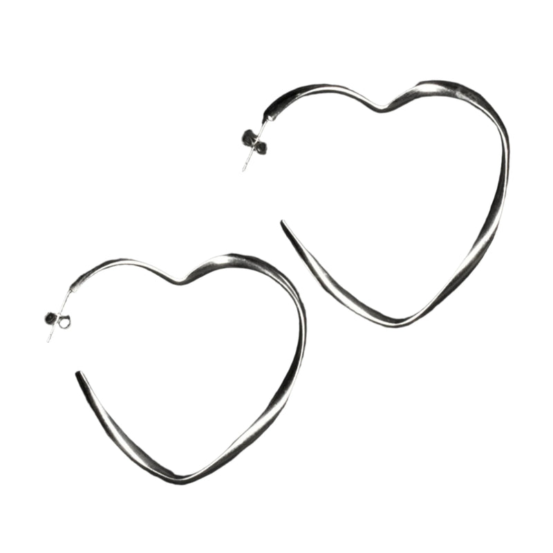 Large Heart Hoop Earring Silver Plated