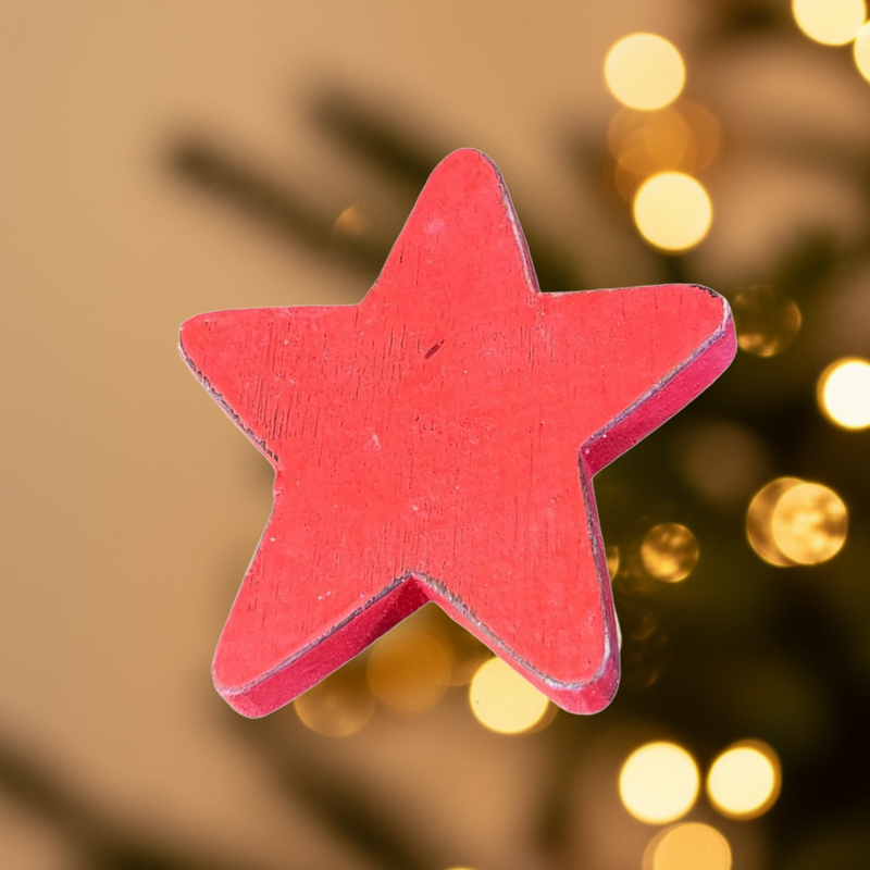 Wooden Flat Star Decoration RED