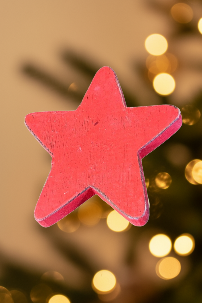 Wooden Flat Star Decoration RED