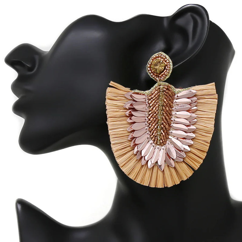 Raffia Fringe Fan Earrings