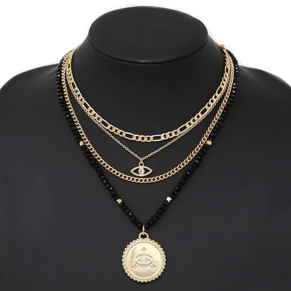 Evil Eye Coin Layered Short Necklace
