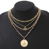 Evil Eye Coin Layered Short Necklace