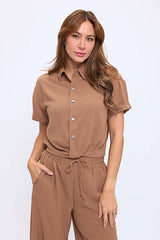 Donna Button Up Tie Front Top
