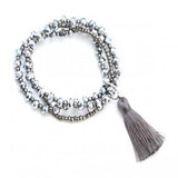 Triple Strand Crystal Bead Bracelet with Tassel