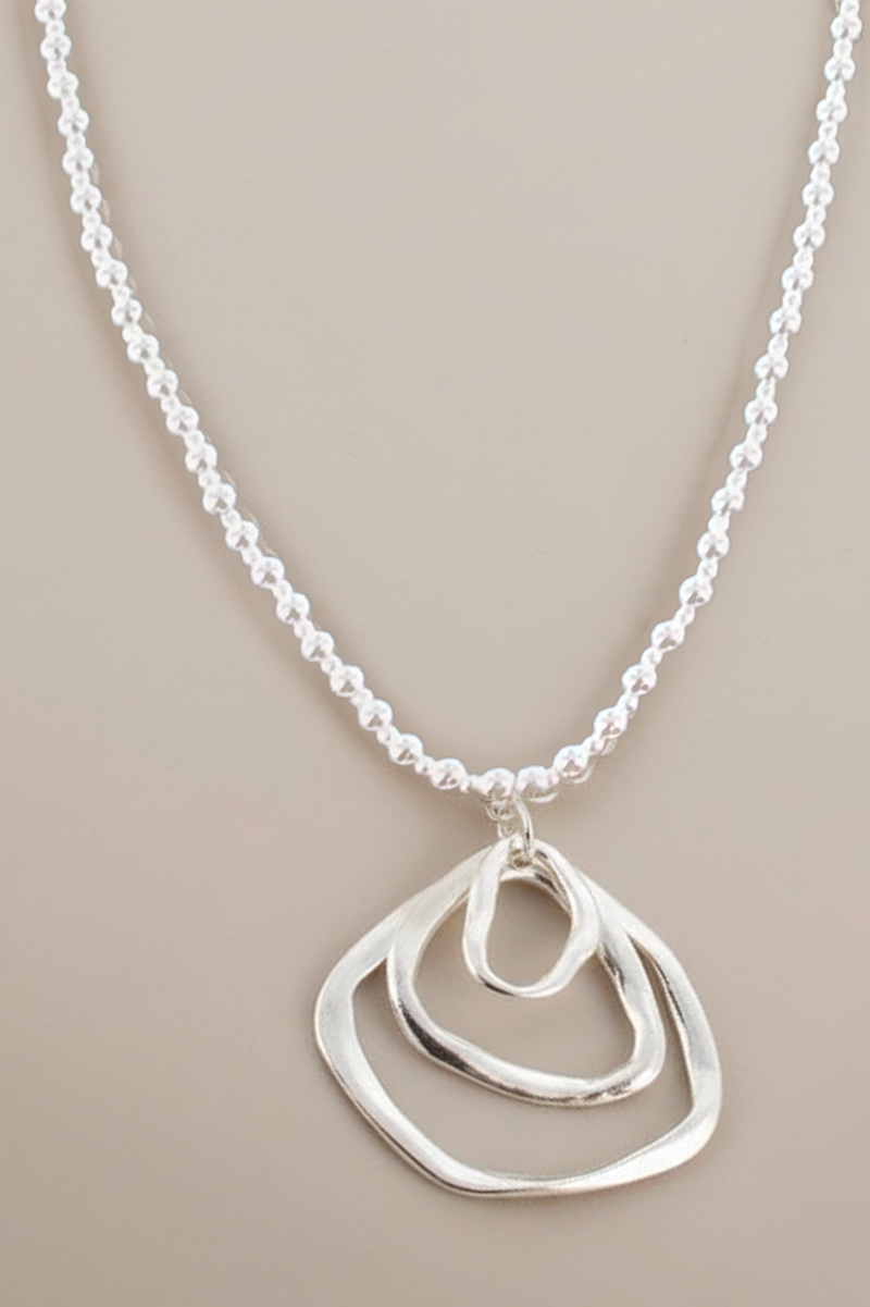 Triple Ring Pendant Silver Ball Necklace