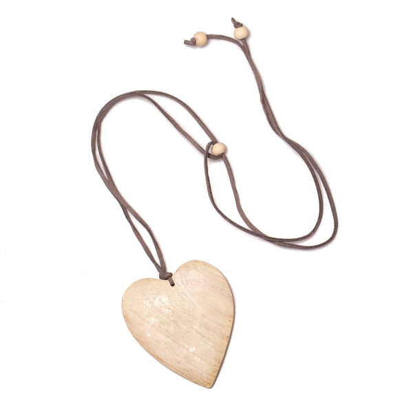 Wooden MATTE Heart Pendant On Suede