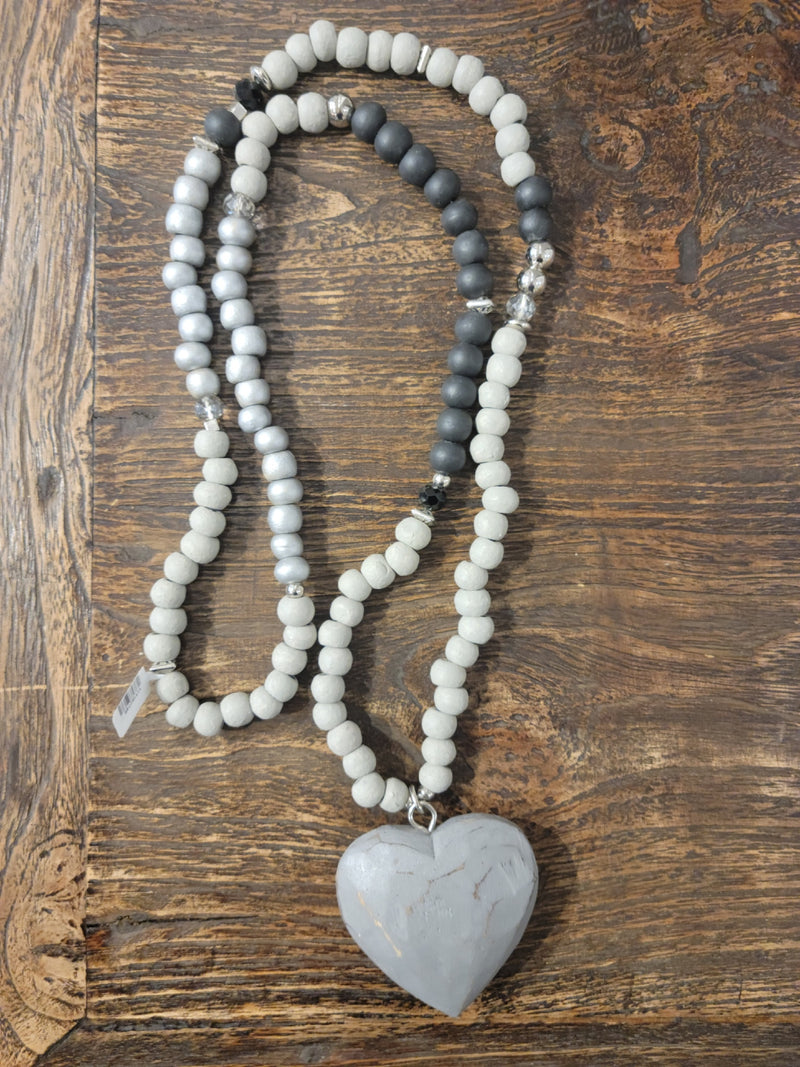 Chunky Wooden Heart Necklace BLACK