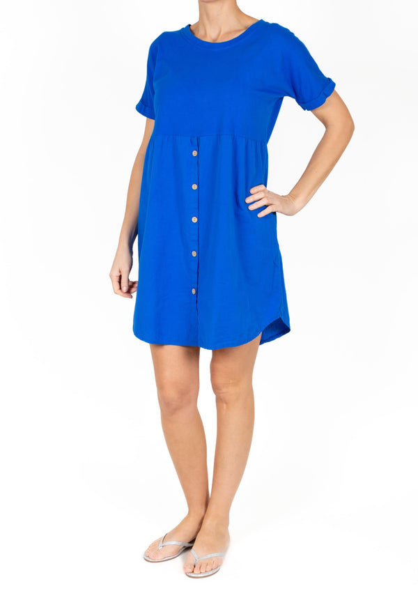 S/S Round Button Front Dress