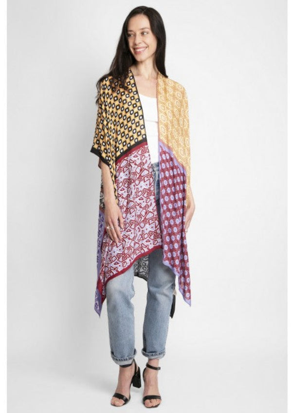 Patch Print Kimono MUSTARD/WINE OS