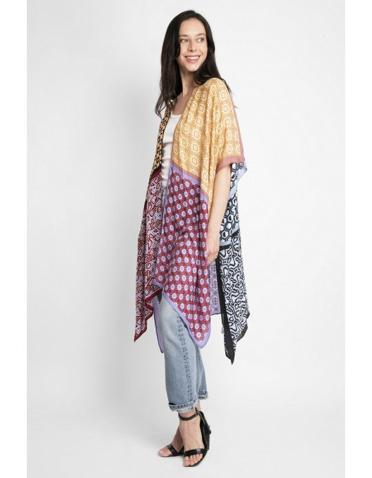 Patch Print Kimono MUSTARD/WINE OS