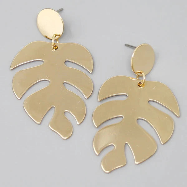 Tropical Leaf Shape Metal Drop Earrings