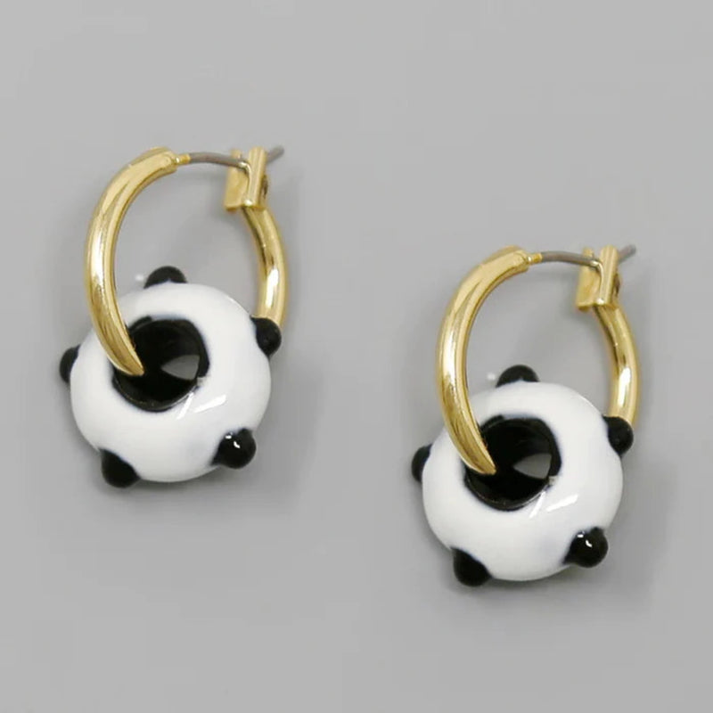 Glass Textured Bead Mini Hoop Earrings  GOLD WHITE