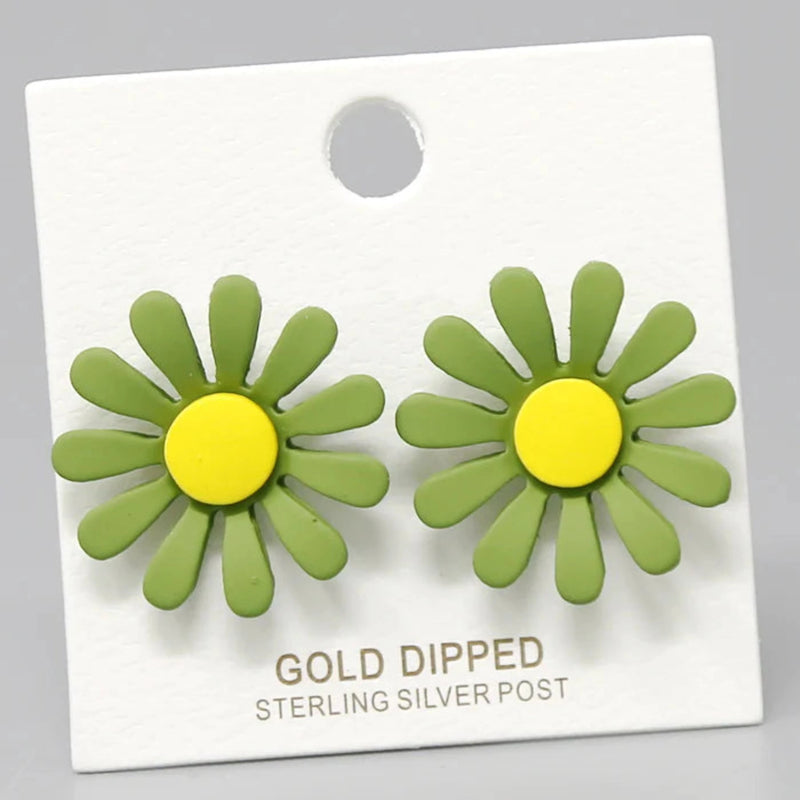 Daisy Flower Colour Dipped Stud Earrings  ORANGE