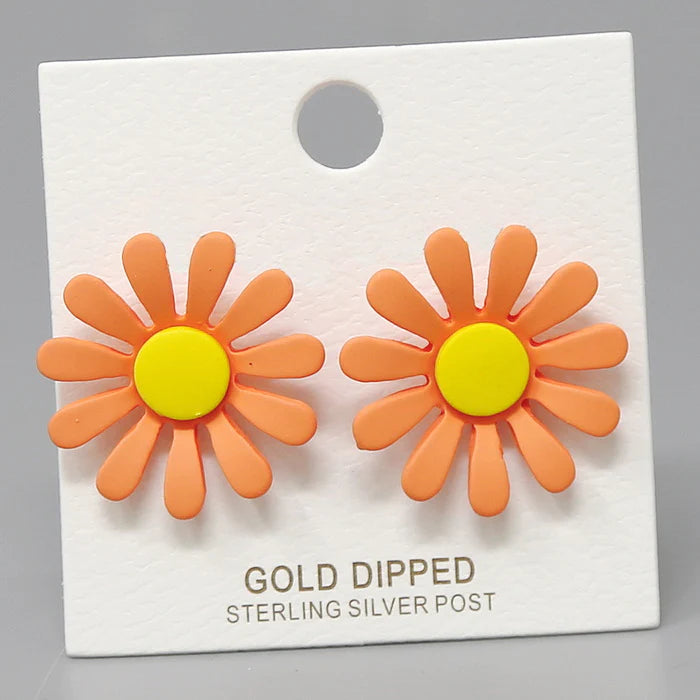Daisy Flower Colour Dipped Stud Earrings  ORANGE