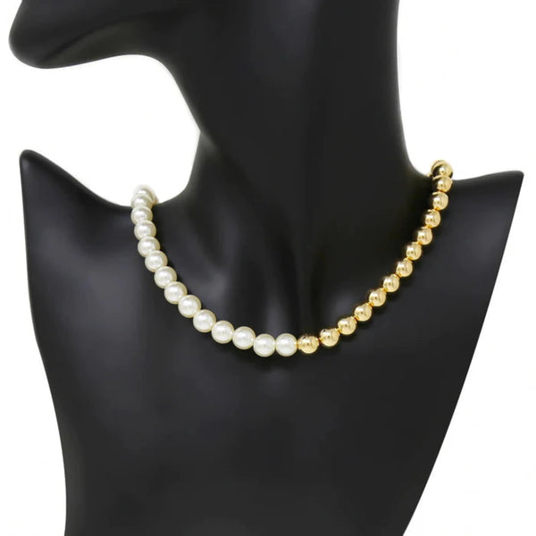 Pearl/Metal Ball Beaded Short Necklace